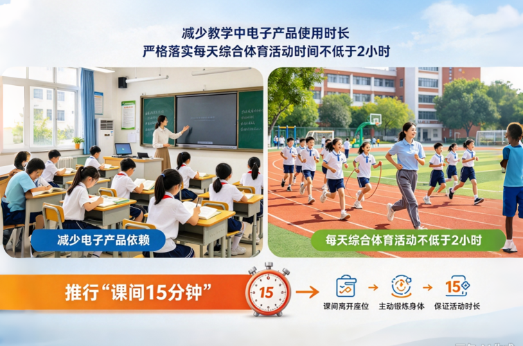 教育部：中小学减少教学中电子产品使用时长；严格落实每天综合体育活动时间不低于2小时，推行“课间15分钟”